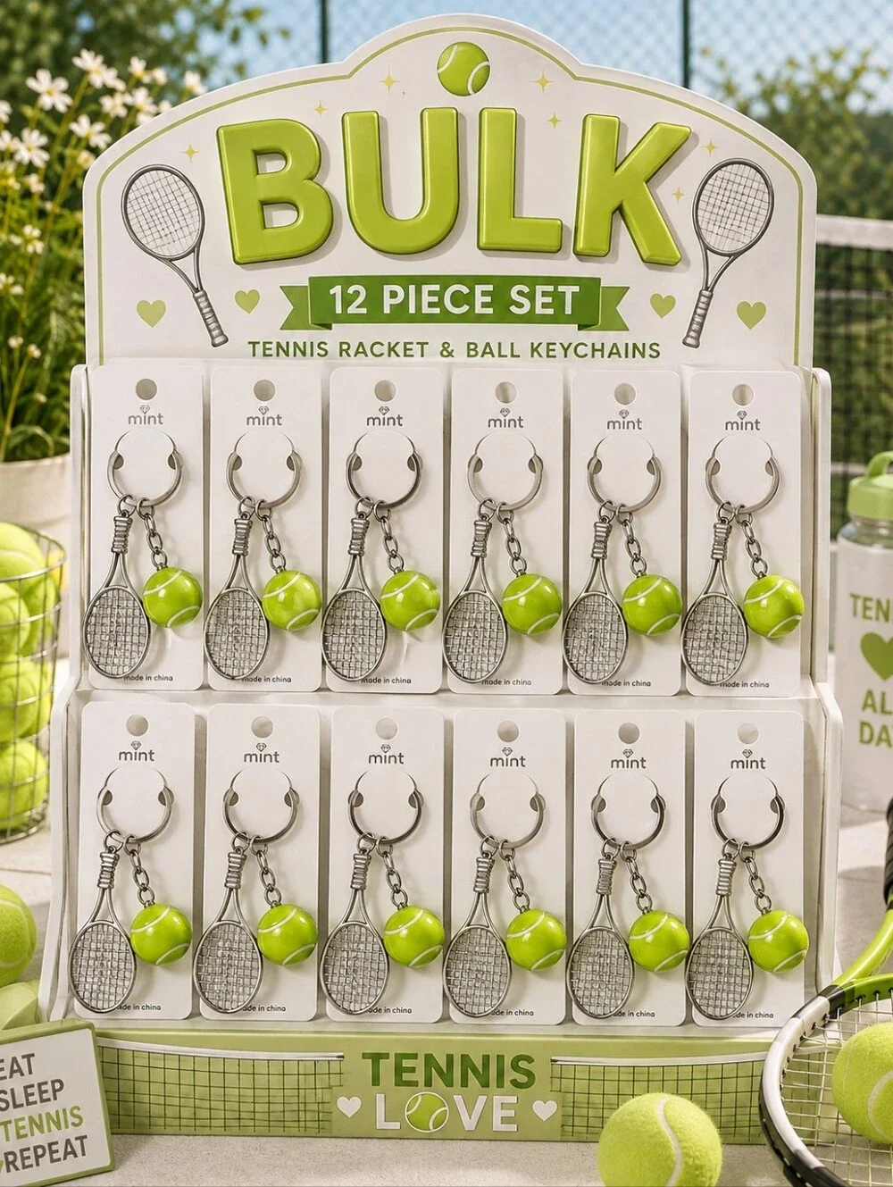 BULK Tennis Racket & Ball Keychains - Picture 1 of 3